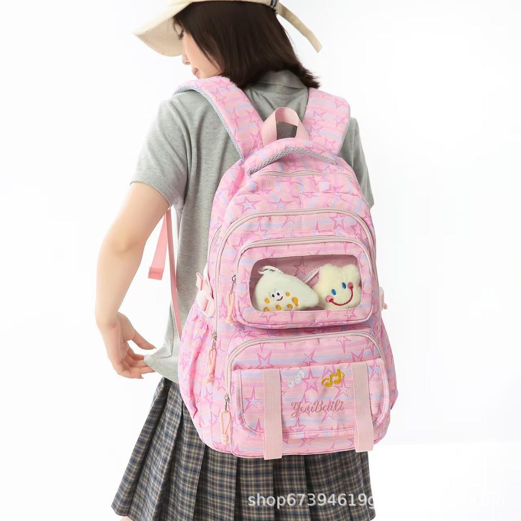 Schoolbag New Middle and High School Students Schoolbag Spine Protection Large Capacity Plaid Backpack Fashion Star Leisure Travel Backpack