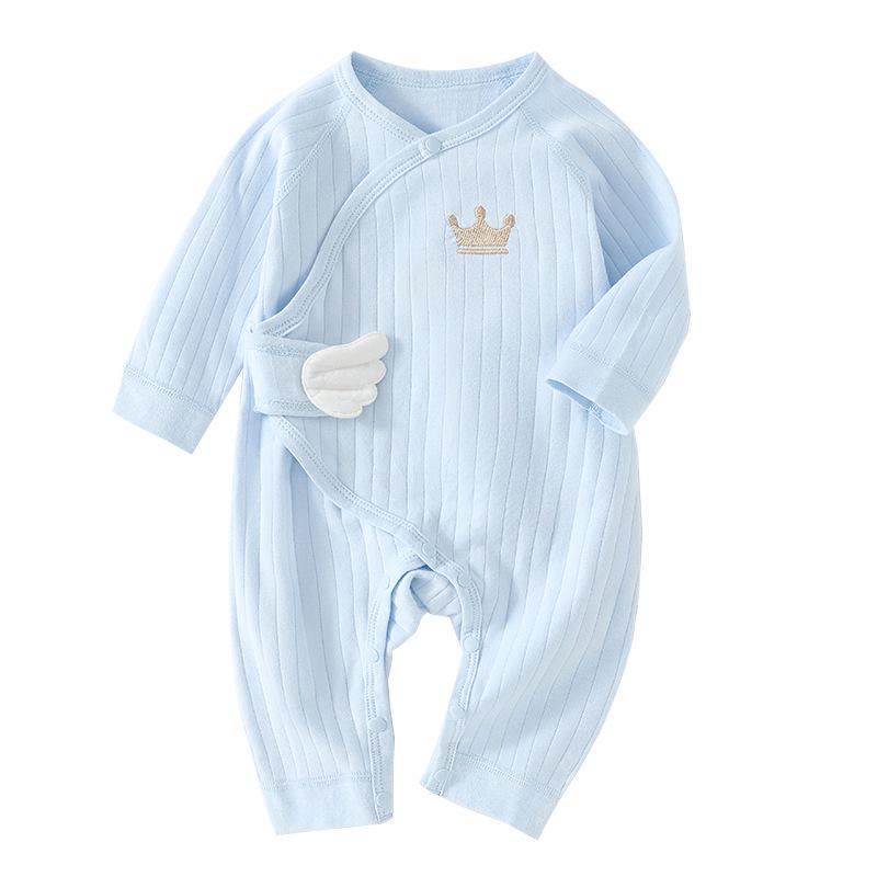 Long-Sleeved Cotton Lace-Up Baby Romper with Butterfly Design for Spring and Autumn