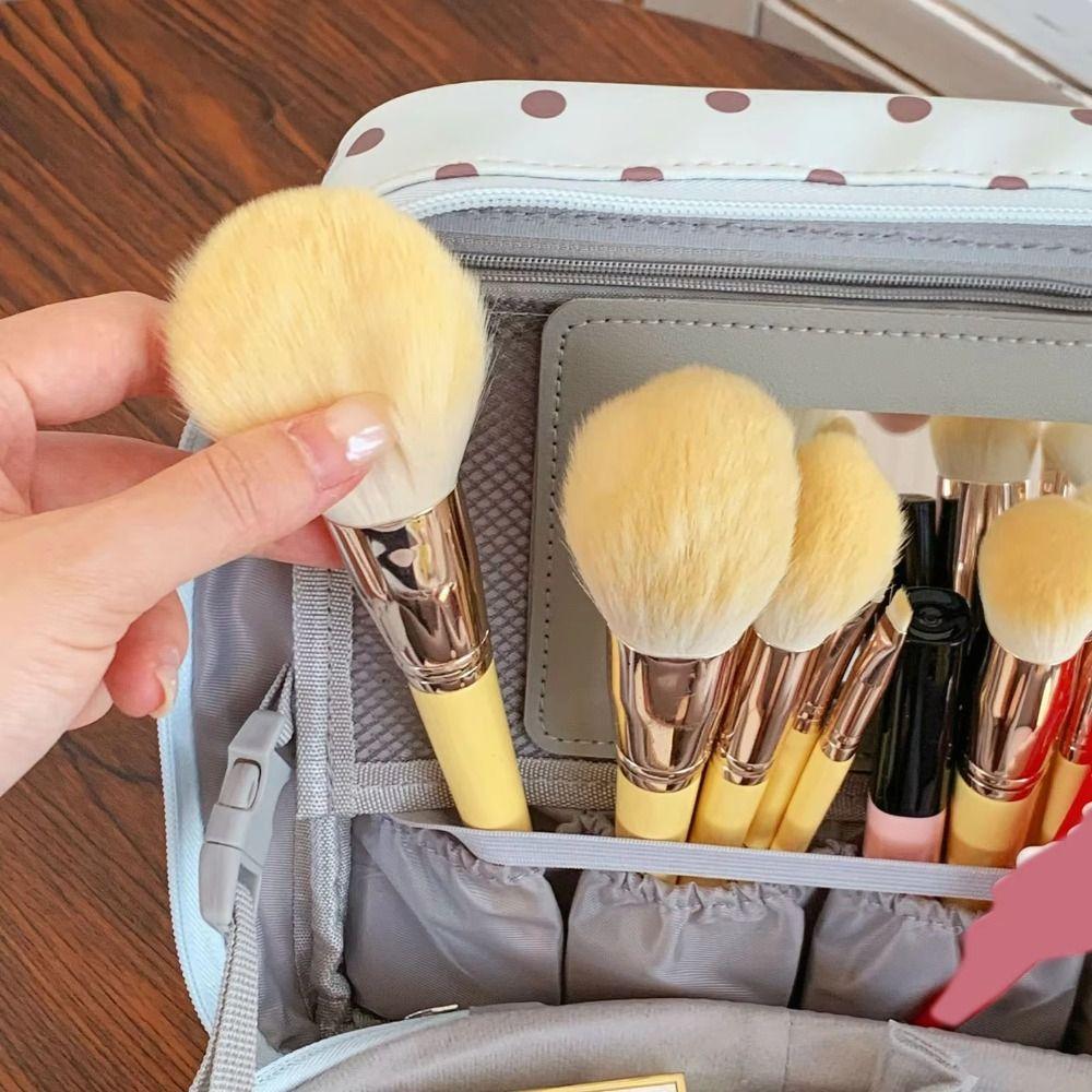 Polka Dot Handheld Makeup Bags Foldable Toiletry Pouch Sweet Style Cosmetics Organizer Travel Use