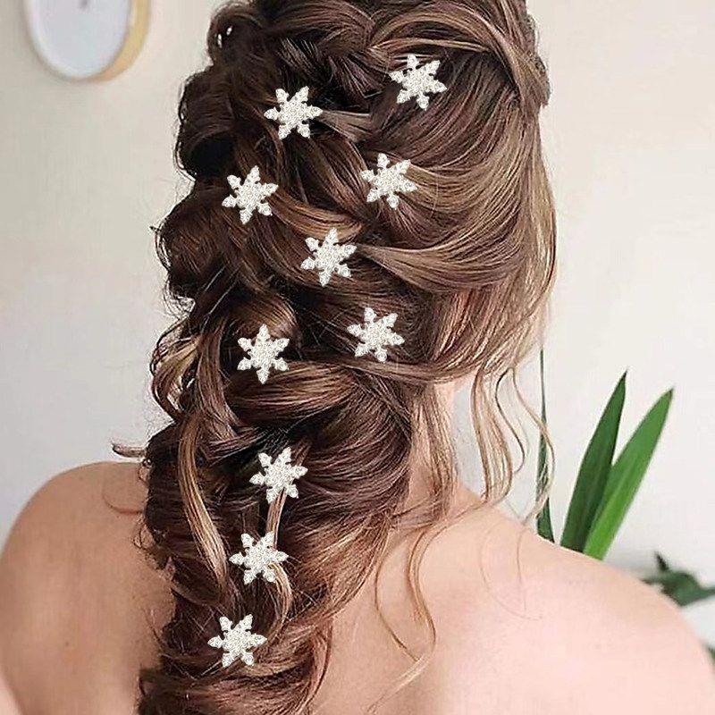 European and American Style Snowflake Rhinestone Hair Clips for Adults and Children, Mini Hair Clips for Braided Hairstyles, Bridal Side Hair Clips