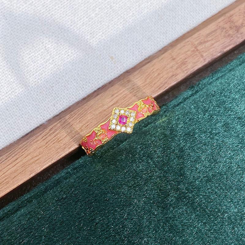 Medieval Personality Retro Dream Pink Butterfly Enamel Drip Open Ring Exquisite Light Luxury Pattern Ring