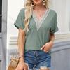 Women's Blouse Spring Summer Solid Color V-neck Folded Sleeves Ladies Top