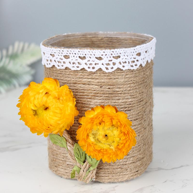 Handmade Jute Rope Pen Holder: DIY Material Kit for Flower Creation & Office Storage
