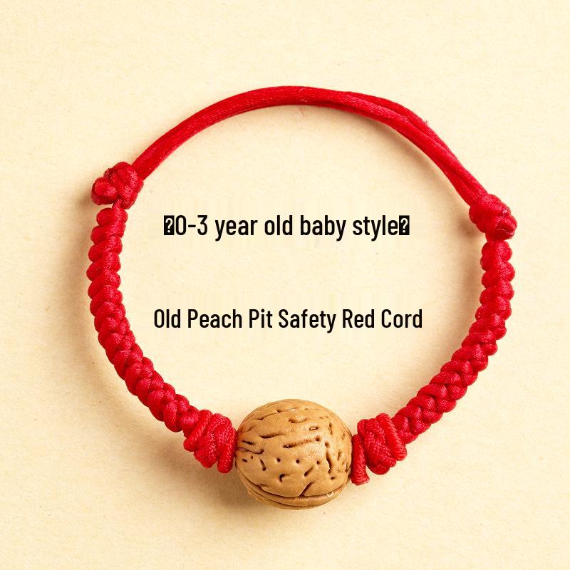 Wild Peach Wood Baby Amulet Bracelet: Soothing Red String with Peach Pit for Benmingnian & Pregnant Women.
