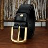 Men's Genuine Leather Belt with Solid Brass Buckle - European Retro Style, Durable Cowhide Waistband