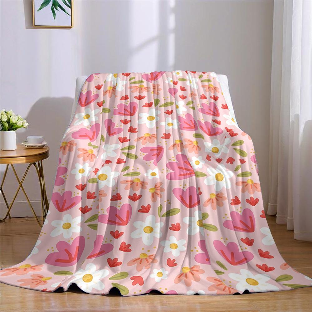 Blush Floral Heart Flannel Blanket Warm Soft Halloween Christmas Couch Warm Cozy Decorative Decor Gift for All Season