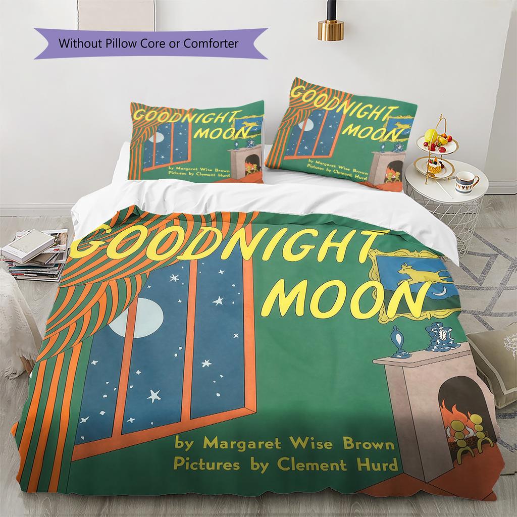 Goodnight Moon Pattern Bedding,Quilt Set Quilt Cover Pillowcase Home Birthday Gift (1 * duvet cover + 2 * pillowcase, without core)