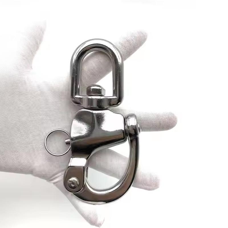 Outdoor Sports 316 Stainless Steel Ring Type Rotating Spring Shackle, Hand Pulled Quick Hanging Shackle, Quick Release Shackle