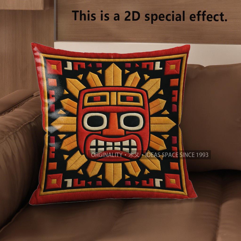 2D Aztec Sun God Pattern Decorative Pillow Cases Pattern Cushion Cover Suitable For Sofa Bedroom Car Pillow Cover