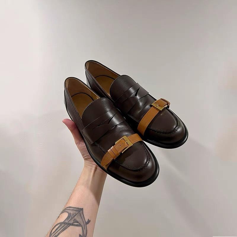 British style niche color matching belt buckle loafers women's spring and autumn new versatile low-heeled flat-soled small leather shoes single shoes