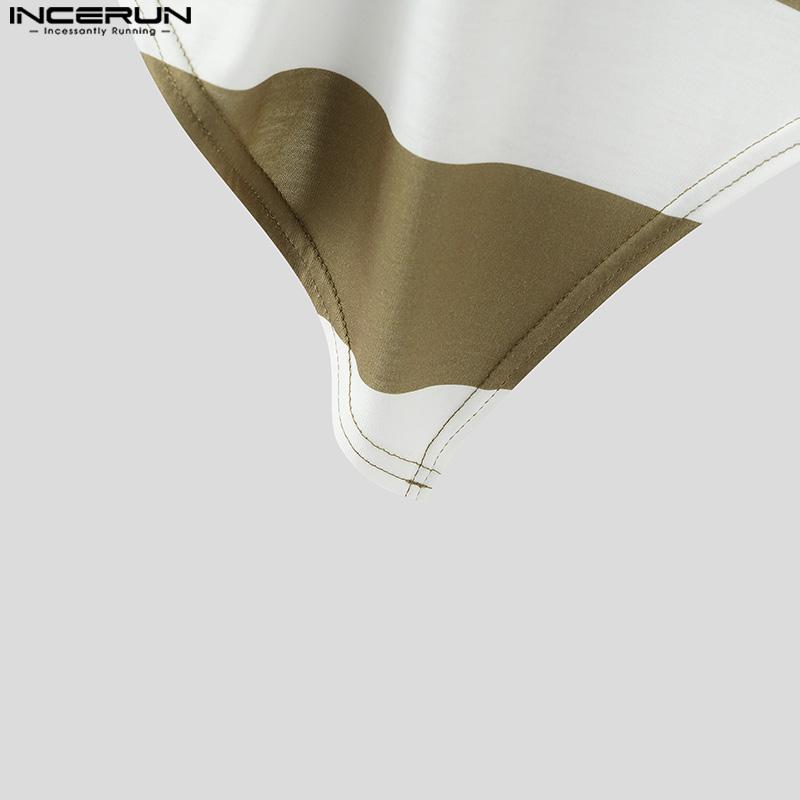 INCERUN Men Zip-up High Neck Sleeveless Striped Irregular Casual Crop Tank Tops