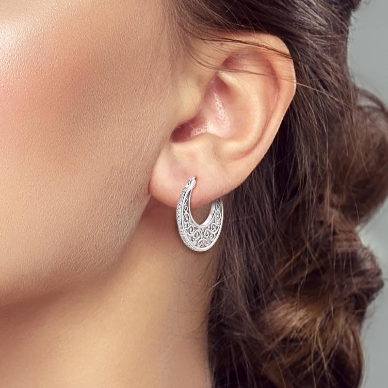 Original 925 Sterling Silver Zircon Loop Big Hoop Earrings For Women Vintage Pattern Elegant Jewelry Gift