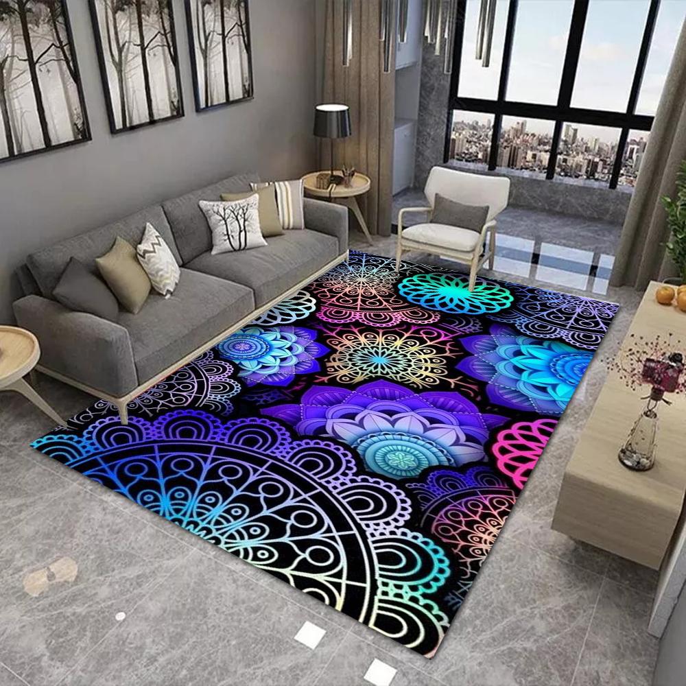 Rainbow Mandala Carpet Mat Rug Spiral Abstract Floral Black White Design Modern Living Room Home Decor Non-Slip Soft Floor Mat