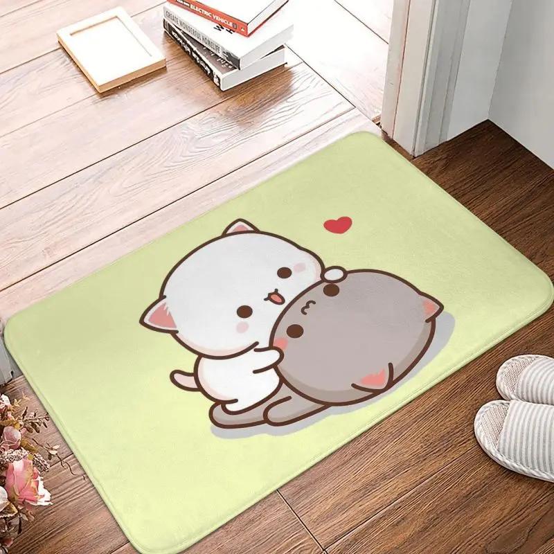 Mochi Cat Peach and Goma Front Door Floor Entrance Mat Interior Kitchen Bathroom   Bedroom Rug Living Room