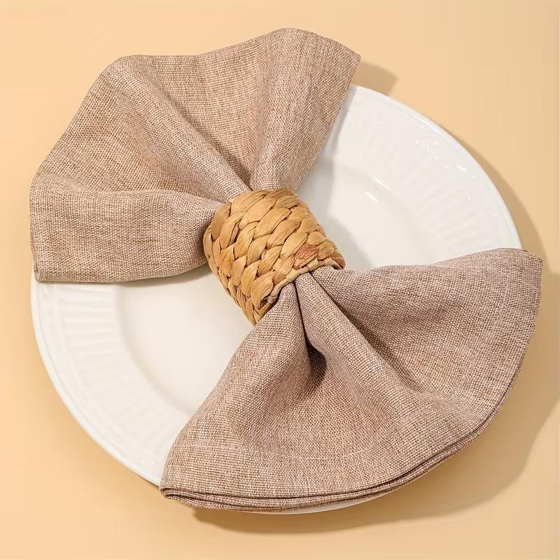 1-48PCSHandmade Water HyacinthNapkin Rings Natural Woven Holder FarmhouseTable Decor for Thanksgiving Wedding Dining Accessories