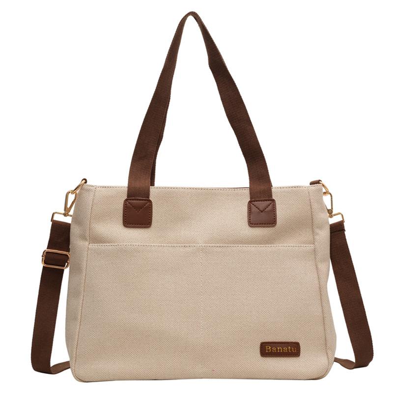 

Холщовая сумка женская большой вместимости 2025 новая модная универсальная сумка через плечо тканевая сумка текстурный класс сумка-тоут коричневый