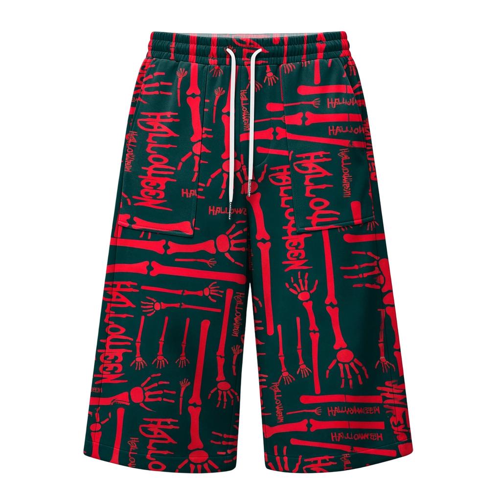 Men's Loose Fit Casual Shorts with Large Pockets Halloween Print