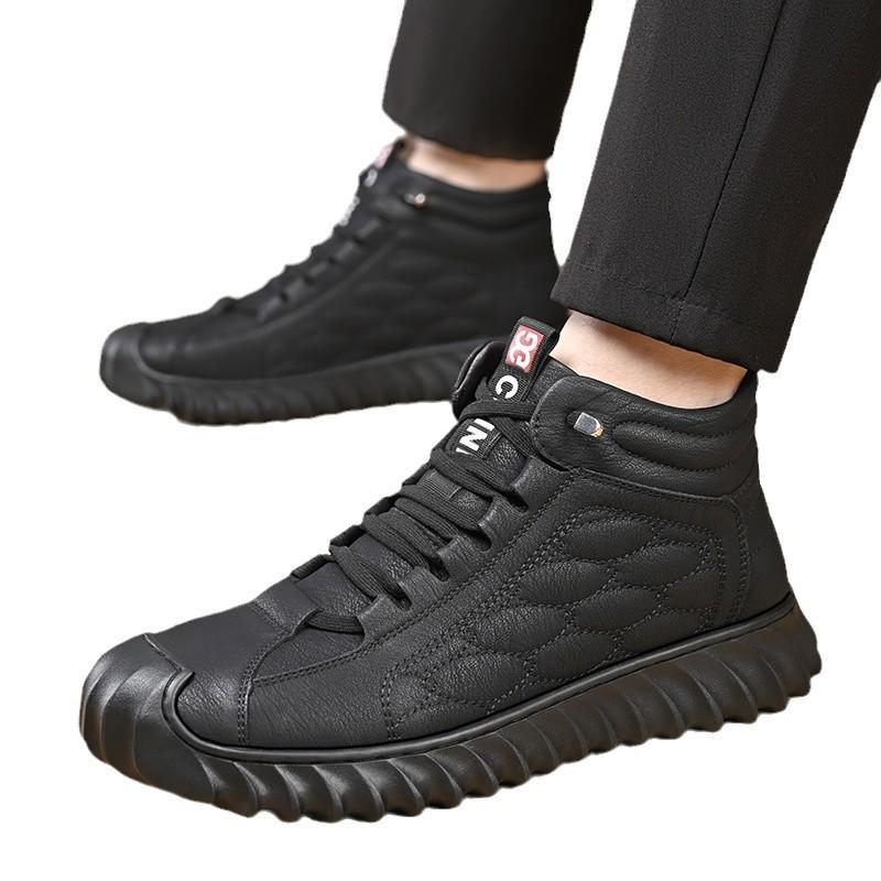 Men's 2024 Winter High-Top Suede Leather Boots with Plush Lining and Cold-Proof Design