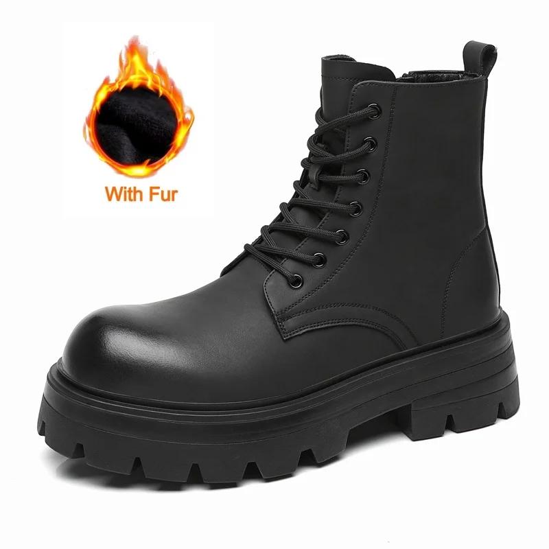 Fashion Outdoor Lace Up Non-Slip Ankle Boot British Style Men High Top Ankle Boot High Quality Casual Leather Thick Bottom Boot