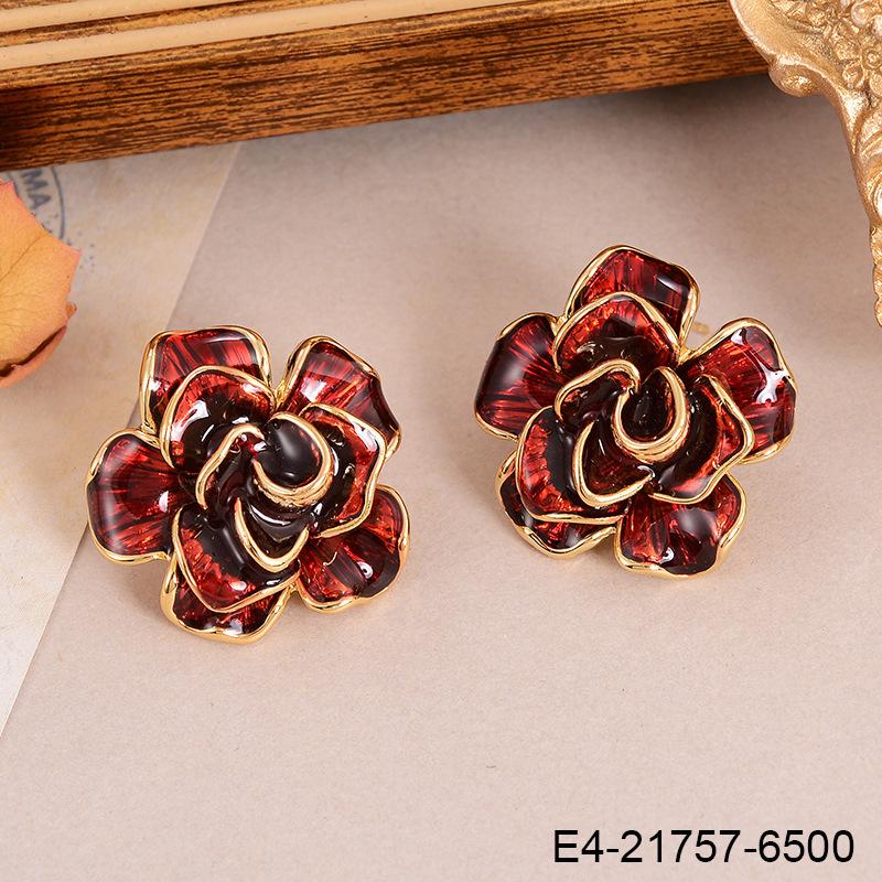 Retro flower earrings New Chinese French Chinese antique spring and summer versatile drip oil enamel senior design earrings