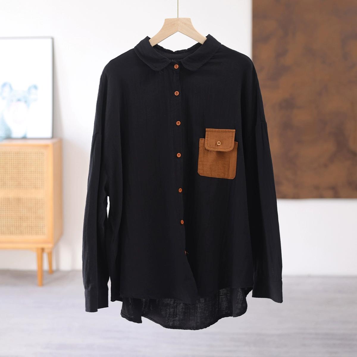 

DIMANAF 2025 Весенняя блузка, рубашка, большой размер, футболка, женская, льняная, с длинным рукавом, карманы, модные топы, футболки, свободные футболки, новые One size