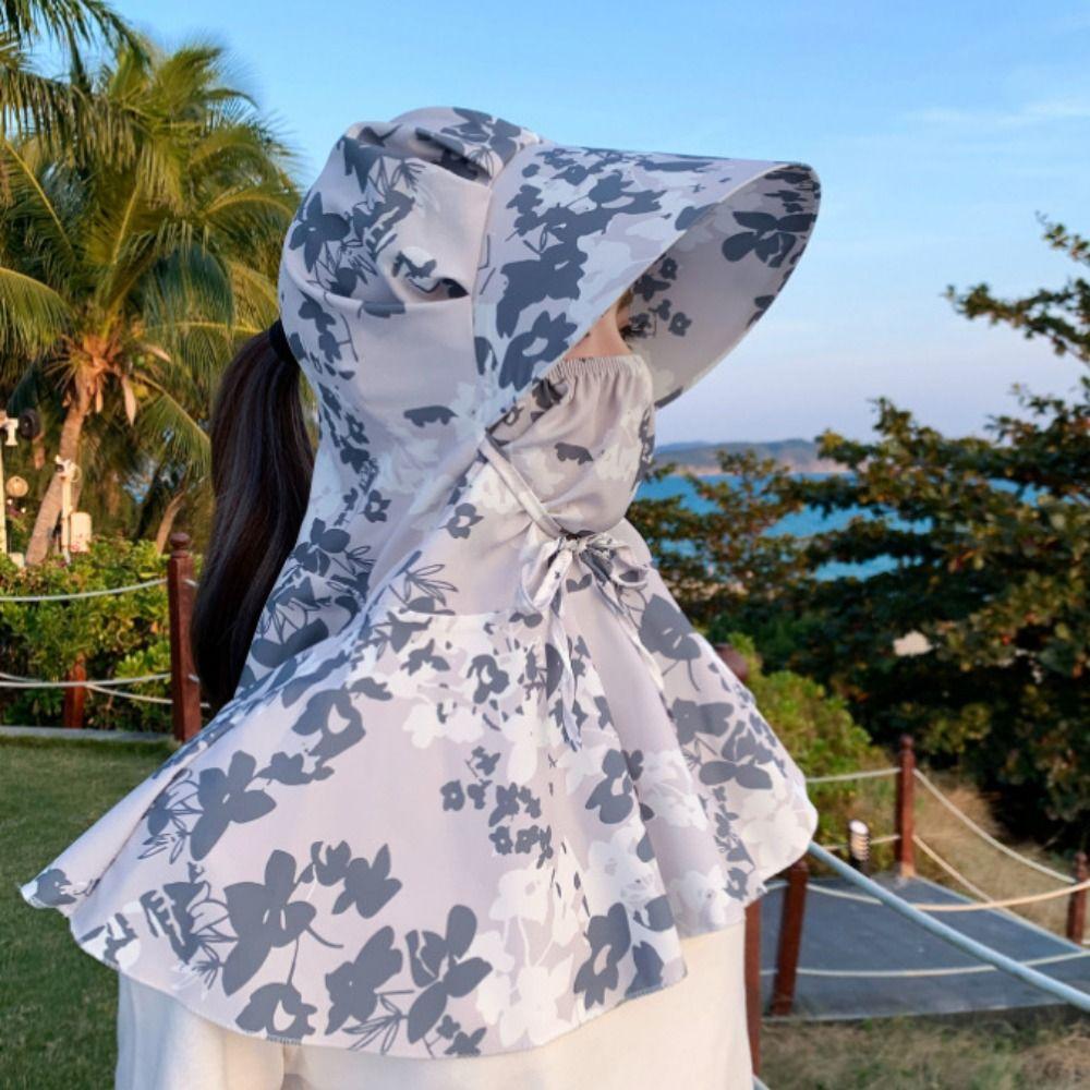 Printing Tea Picking Hat Sun Protection Neck Protection Hat Portable Sunshade Shawl Cap Outdoor