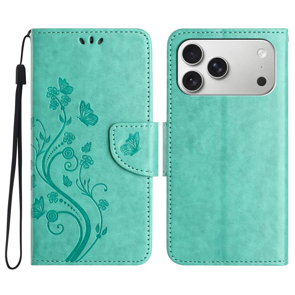 For iPhone 17 Pro Case Imprinted Mini Butterfly Leather Wallet Phone Cover