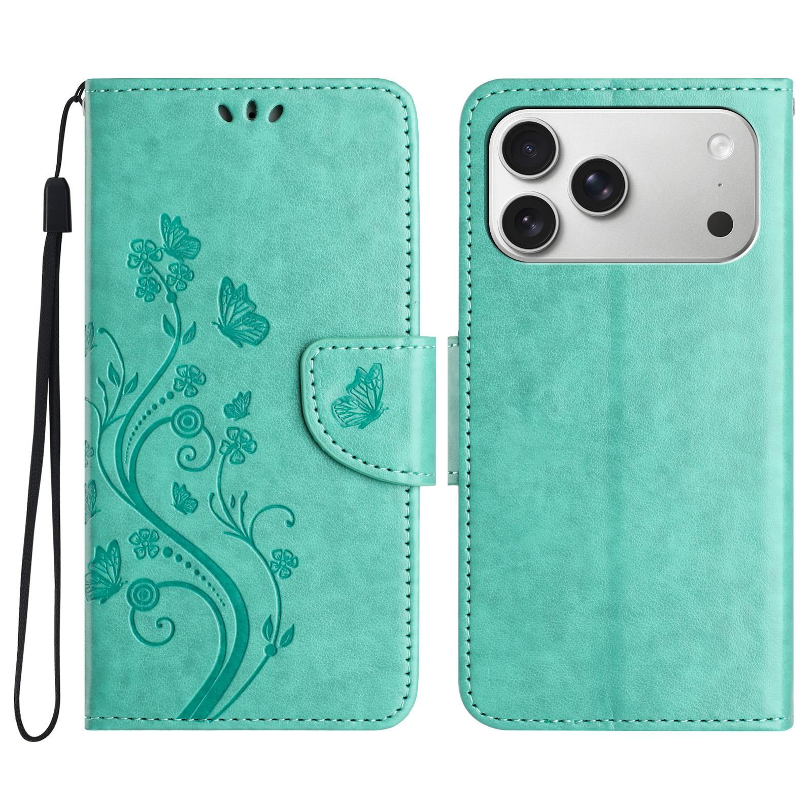 

For iPhone 17 Pro Case Imprinted Mini Butterfly Leather Wallet Phone Cover