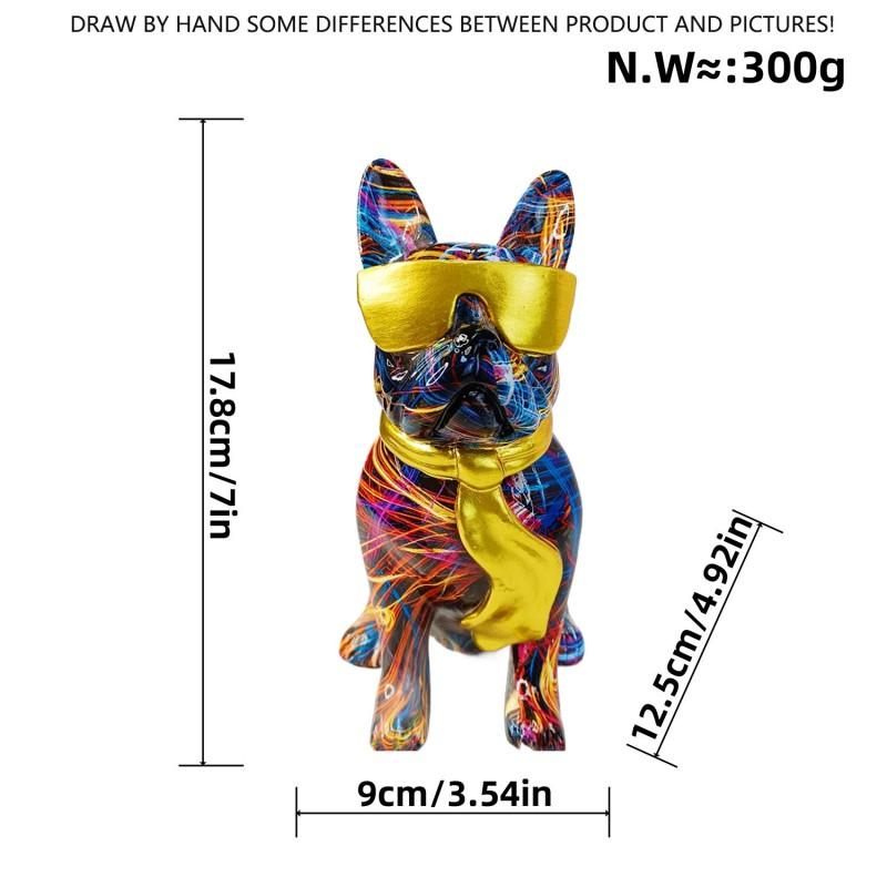 Resin French Bulldog Figurine With Ribbon Glasses Desktop Decor Home Ornament Gift Friends Family