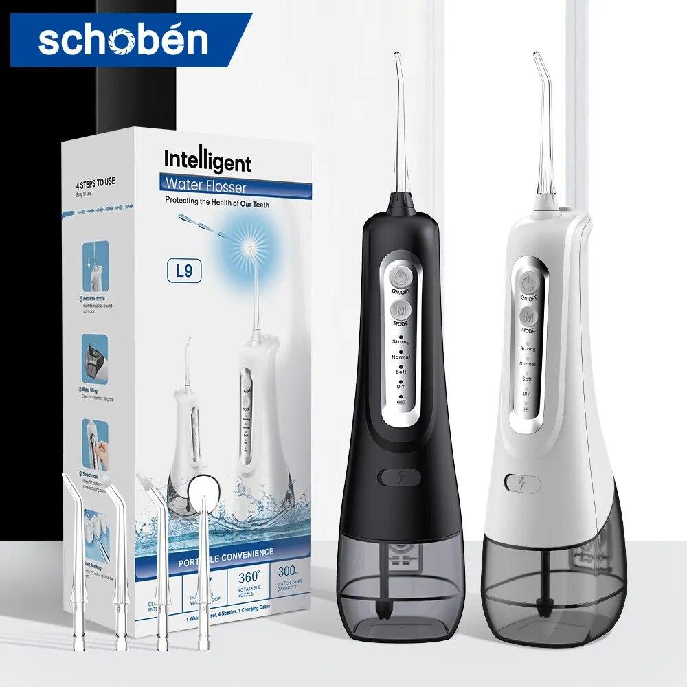 

Schoben L9 Ирригатор для полости рта, USB перезаряжаемый ирригатор для воды, портативный стоматологический водоструйный резервуар для воды 300 мл, водостойкий очиститель для зубов