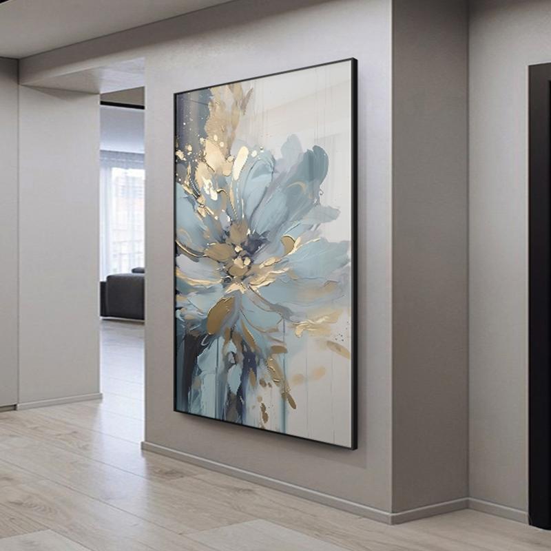 Luxus-Gemälde für Wohnzimmer Wanddekoration Abstraktes blaues Blumenmuster Leinwanddruck Wandbilder Schlafzimmer Eingang Modernes Wandbild