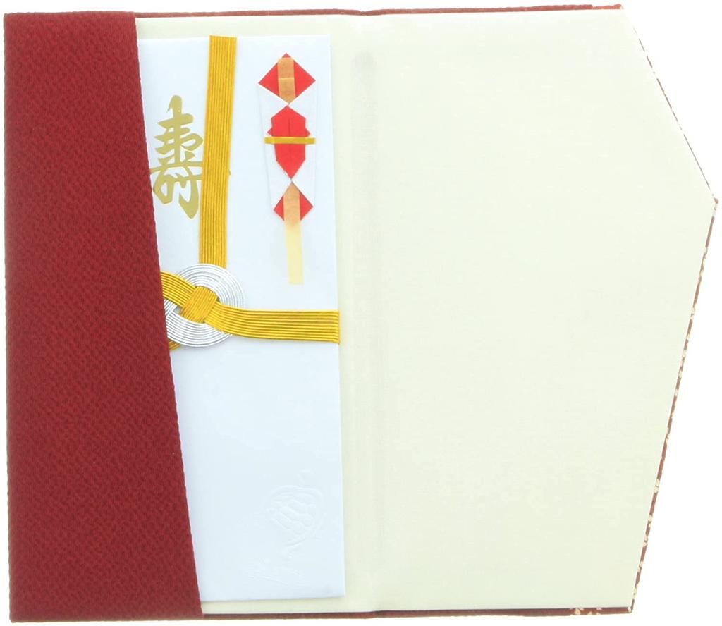 Daiko Sangyo Made in Japan Ester Small Floral Chirimen Fukusa (Cloth Wrapping Cloth) with Gold Envelope, Dark Red, 681-2