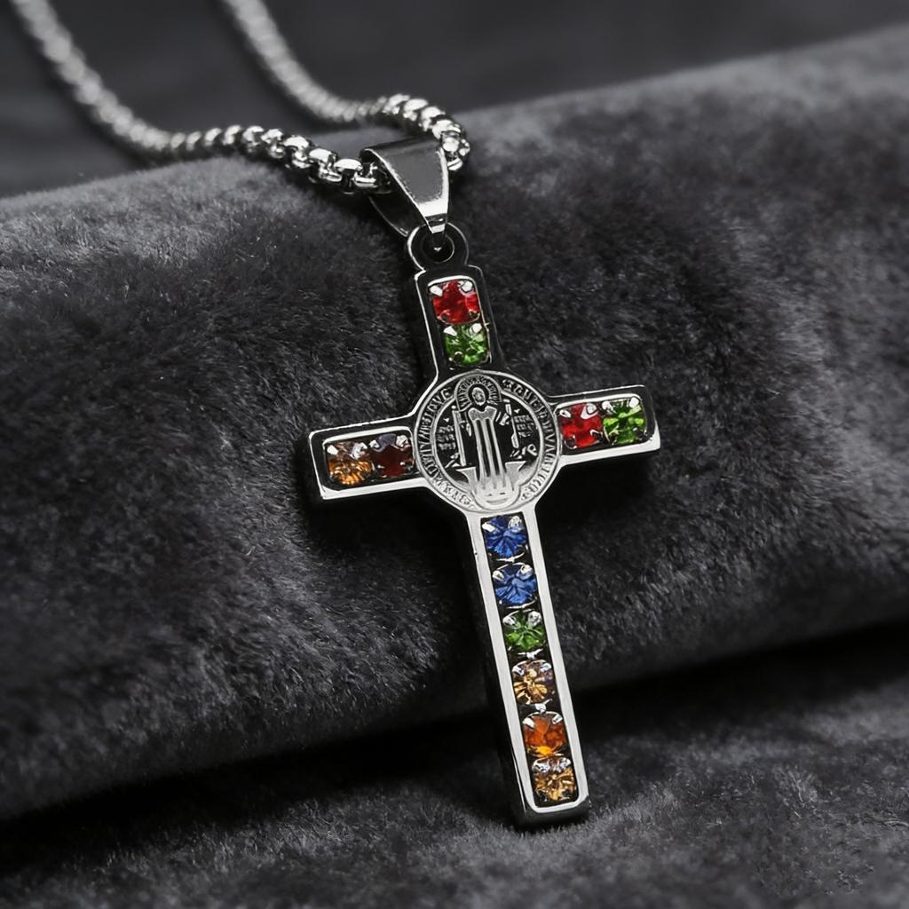 Cross Necklace Saint Benedict Pendant Cross Men's Necklace Necklace Jewelry