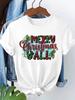 (Asian Size) watercolor cute Short Sleeve T-shirts Merry Christmas Women's Top O-neck T Shirt Print  Fashion Casual New Year Clothing Graphic Tee