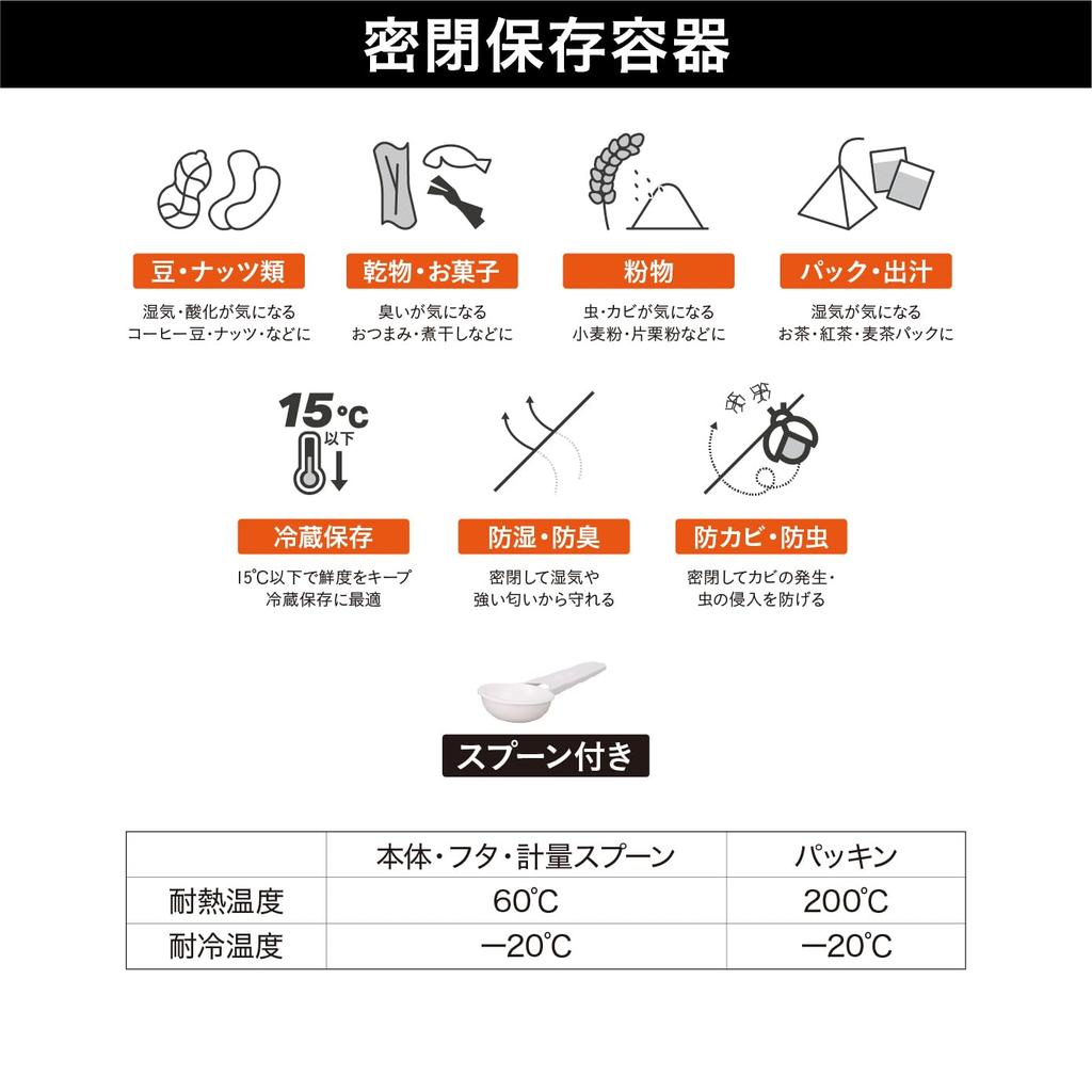 CB Japan 2L Airtight Storage Container with Measuring Wide Suitable for Dried and Dashi PAKAPAKA Airtight Storage Container atomico Spoon,