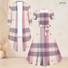 Women Plus Size Two Piece Set Abstract Printed Square Neck Tie Waist Flared Dress 3 4 Sleeve Cardigan