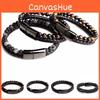 Men's Double Layered Volcanic Stone Beaded Bracelet With Alloy And Leather