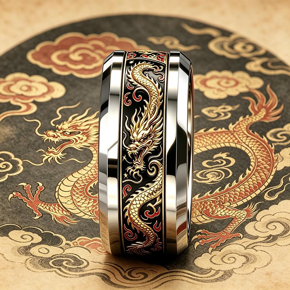 Cool Domineering Auspicious Cloud Dragon Ring Retro Punk Stainless Steel Dragon Rings for Men Rock Biker Jewelry Anillos Hombre
