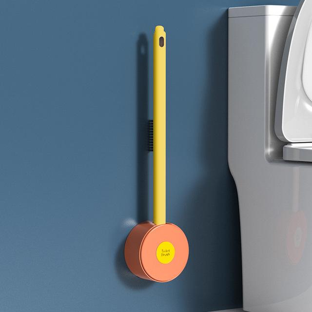 MENGNI Toilettenbürste, Silikon-Toilettenreinigungsbürste, TPR-Borsten, wandmontierte Reinigungswerkzeuge mit 2 Bürsten, Aufbewahrung von Badezimmerzubehör with base gelb