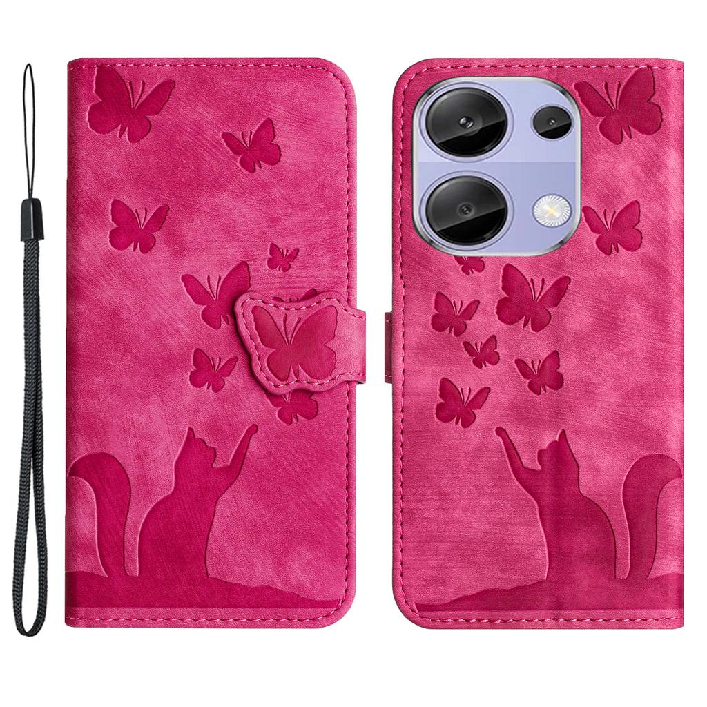 For Xiaomi Redmi Note 13 Pro 4G/Poco M6 Pro 4G Lommebok Telefondeksel Sommerfugl Katt Imprint Lærdeksel