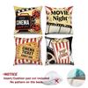 4Pcs Retro Movie Night Pillow Cover Vintage Cinema Popcorn Film Reel Polyester Linen Fabric Pillowcases For Home Theater Decor