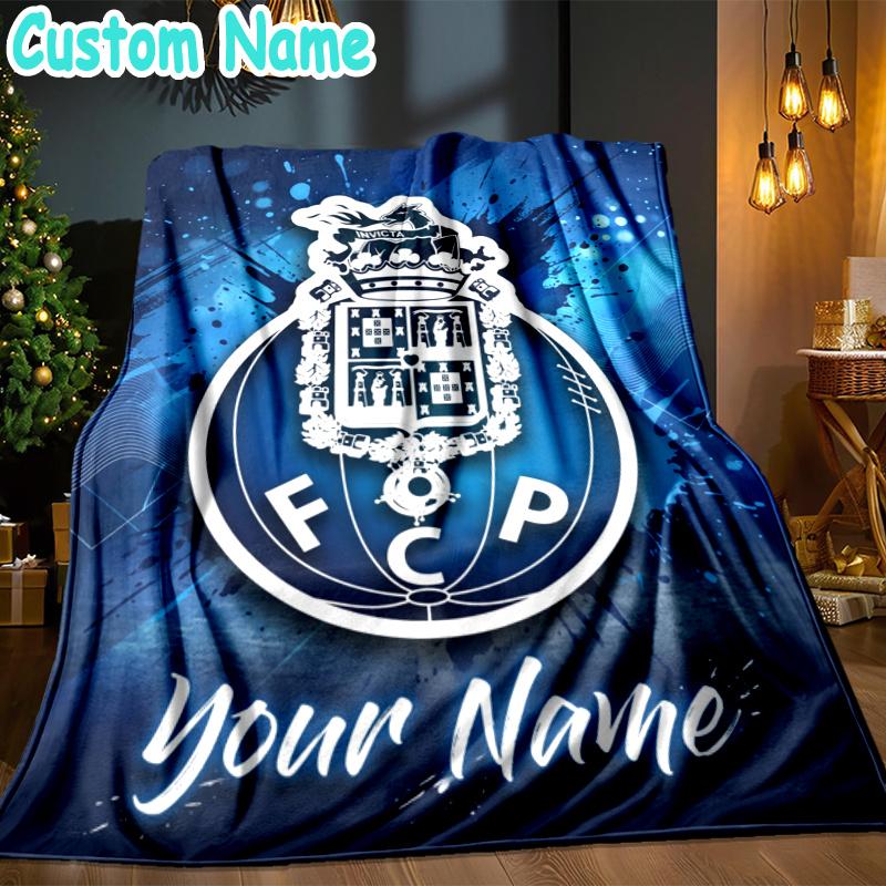 Custom Name Fc Porto Crest Design Throw Blanket - Perfect for Couch, Bed, Office, and outdoor Travel - Ideal Gift for Christmas & Holidays