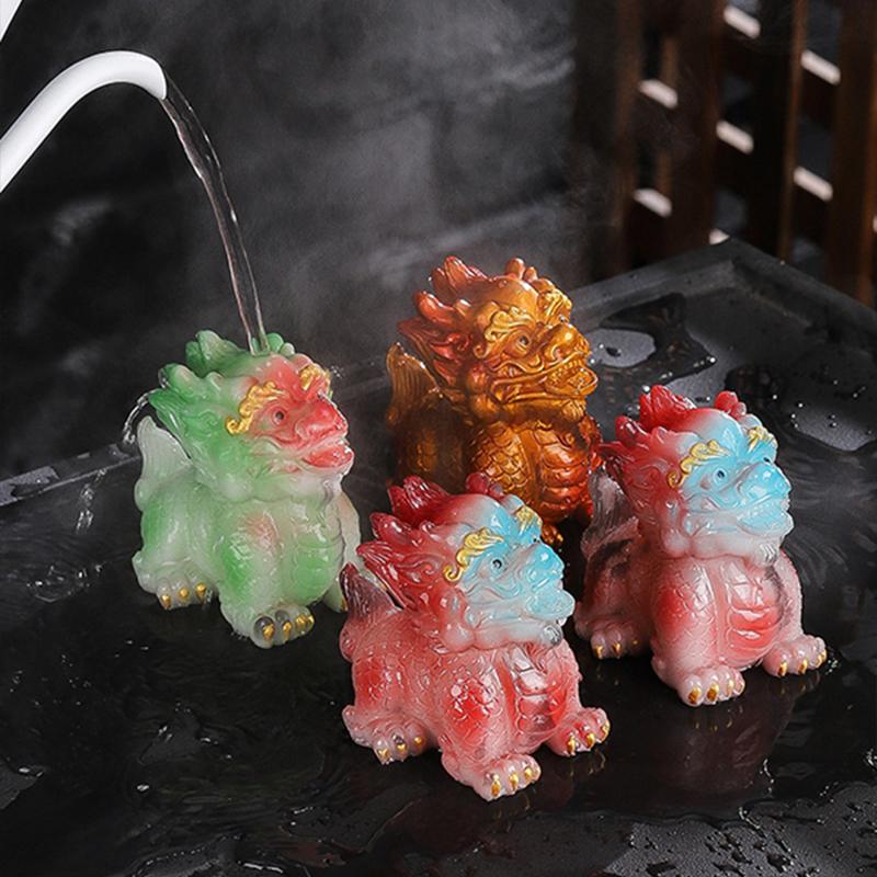 1Pc Chinese Resin Discolored Tea Pet Lucky Cute Golden Toad Ornaments Desktop Handmade Crafts Home Tea Set Decoration Gifts