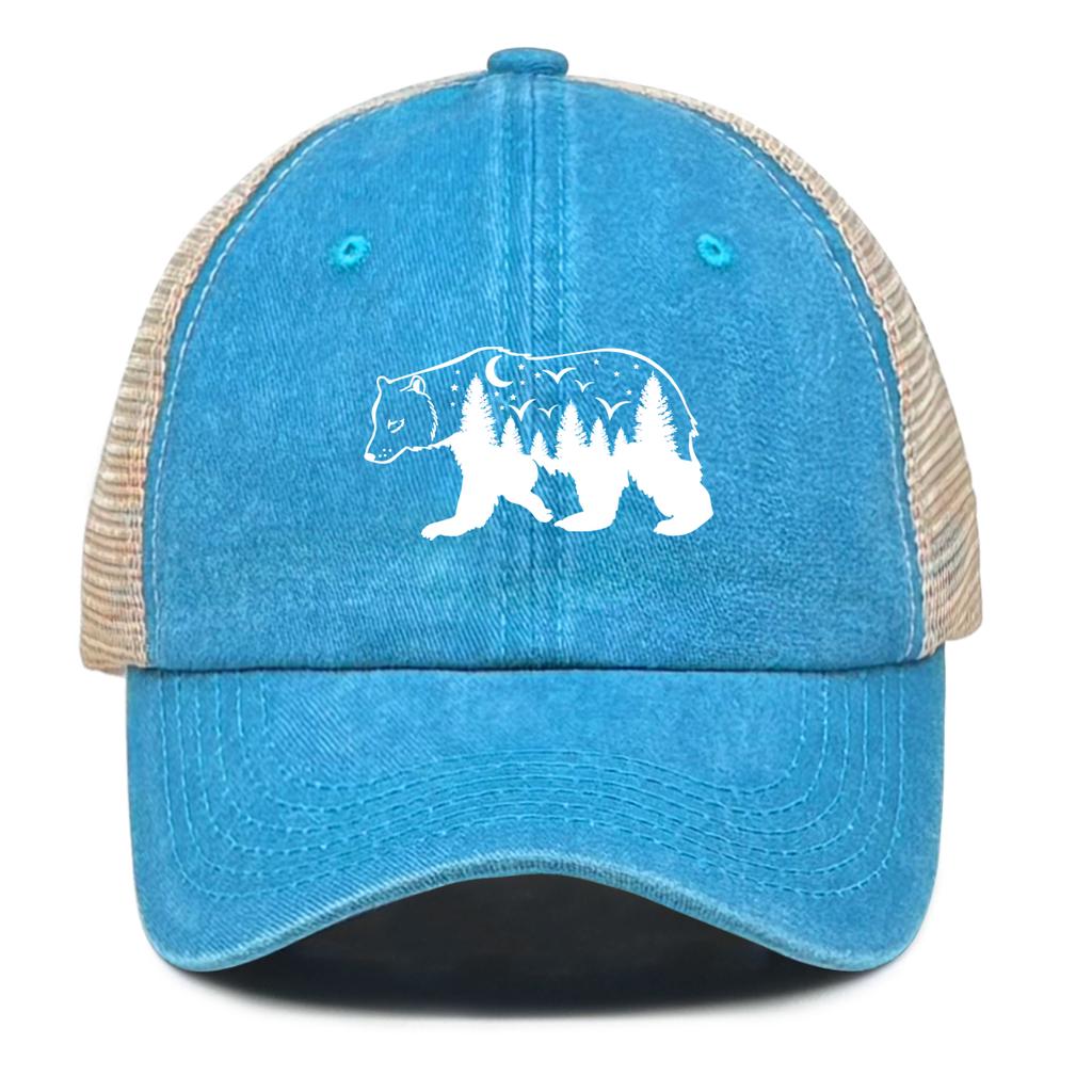 White Forest Bear Mesh Cap Adjustable Baseball Cap Hat For Woman Distressed Simple Snapback Trucker Hat Ideal Choice For Gifts