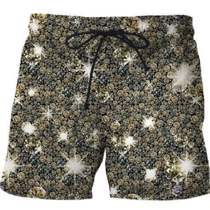 Summer Gradient Snowflake Ice Crystal Print 3D Shorts for Men's Casual Beach Pants Shorts Men’s