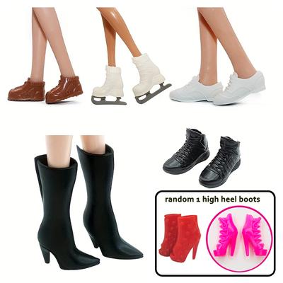 6 Paar Schuhe für Mädchenpuppen Stiefel Sneaker Loafer Leder Rollschuhschuhe mit offener Zehenpartie für 11,5-12 Zoll Mädchenpuppen Zubehör