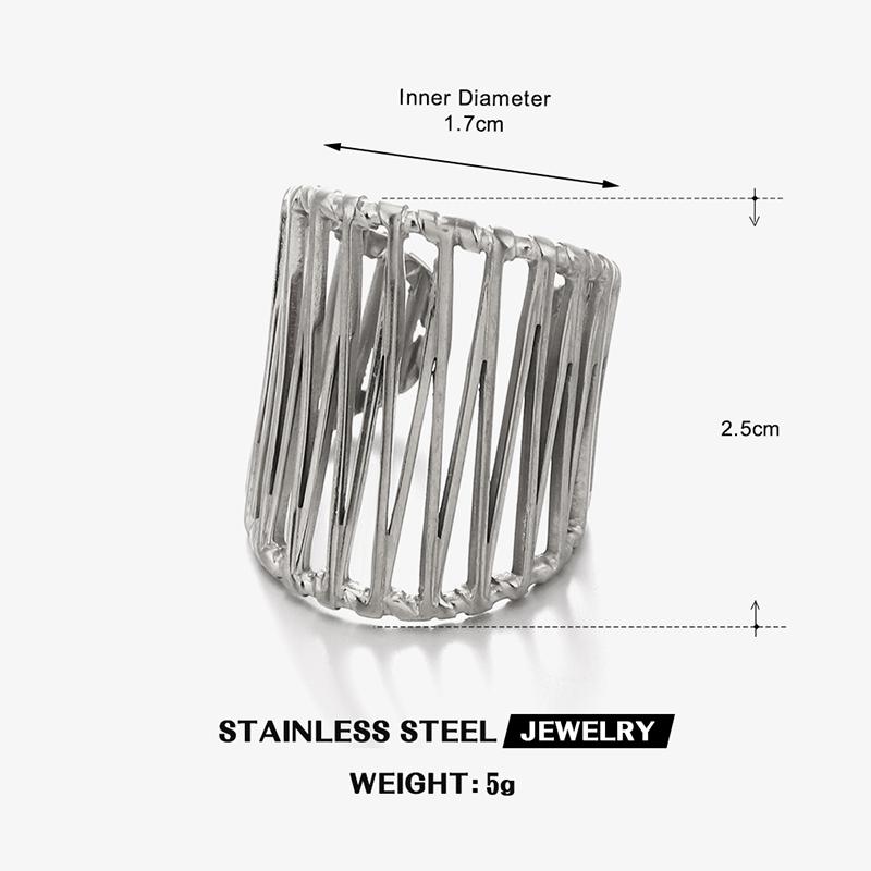 New Irregular Thick Striped Hollow Rings for Women 18K Gold Plates Stainless Steel Open Ring Adjustable Jewelry Accessories серебряный