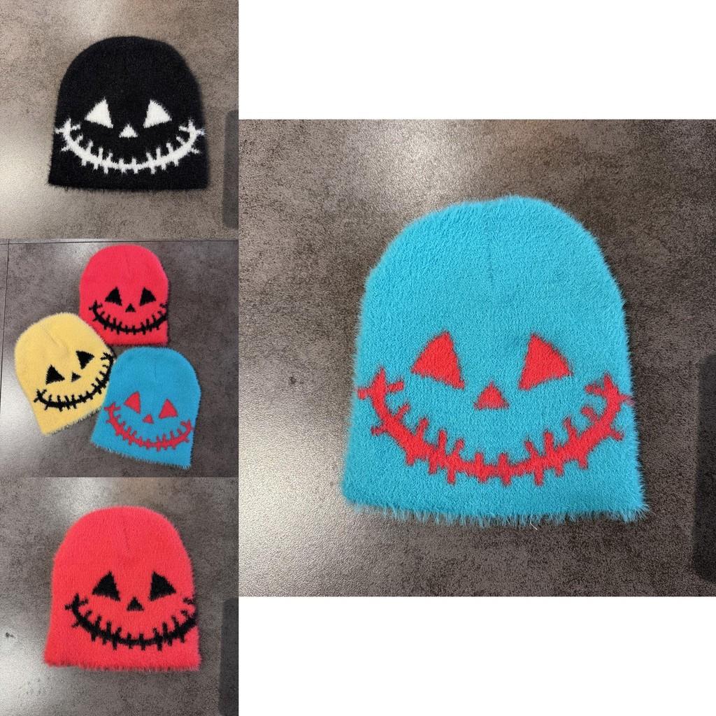 Halloween Themed Knit Cap With Fleece Lining For Autumn And Winter Fashion