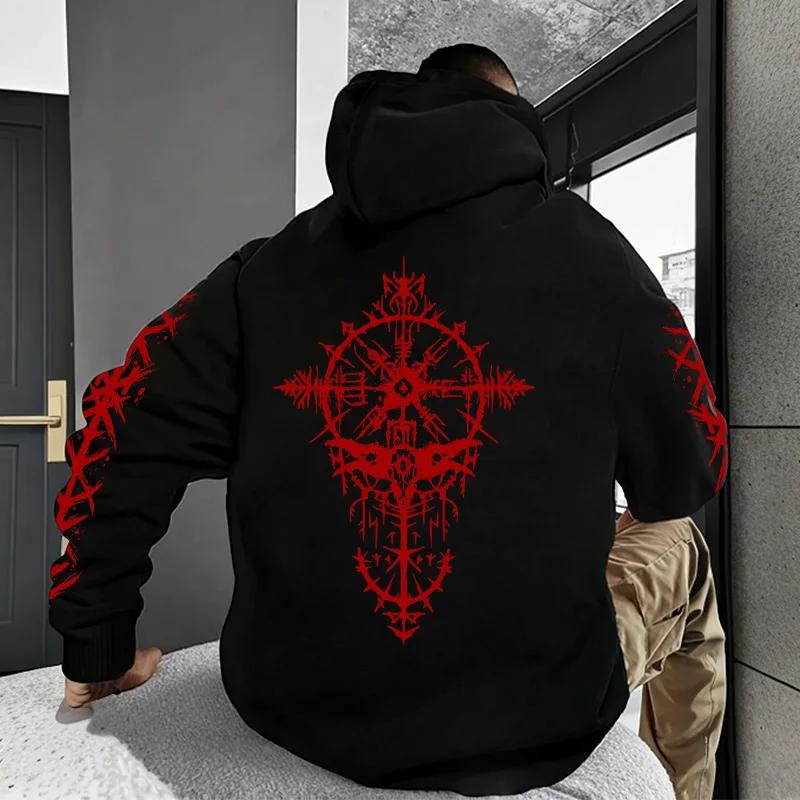2025 Hot Sale Hoodie for Man Autumn Winter Daily Casual Sporty Jogging Sweatshirt Raven Rune Pattern Fashion Pullover