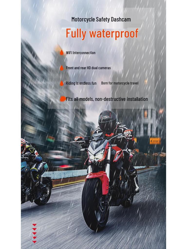Dual Recording Motorcycle Dash Cam: Front/Rear, HD Night Vision, GPS, Waterproof, WiFi